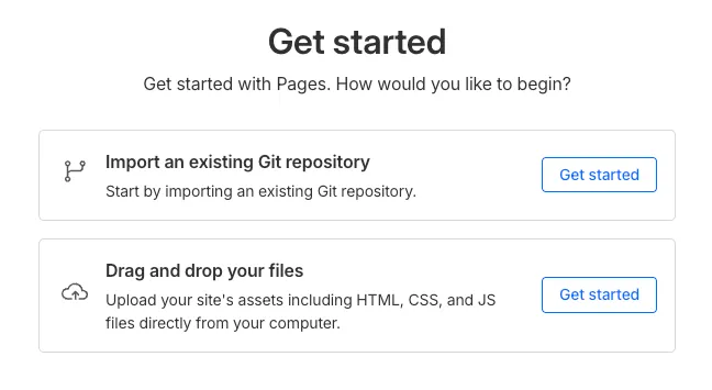 Cloudflare Pages Get Started options