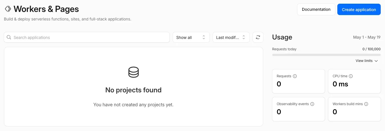 Cloudflare Workers & Pages dashboard
