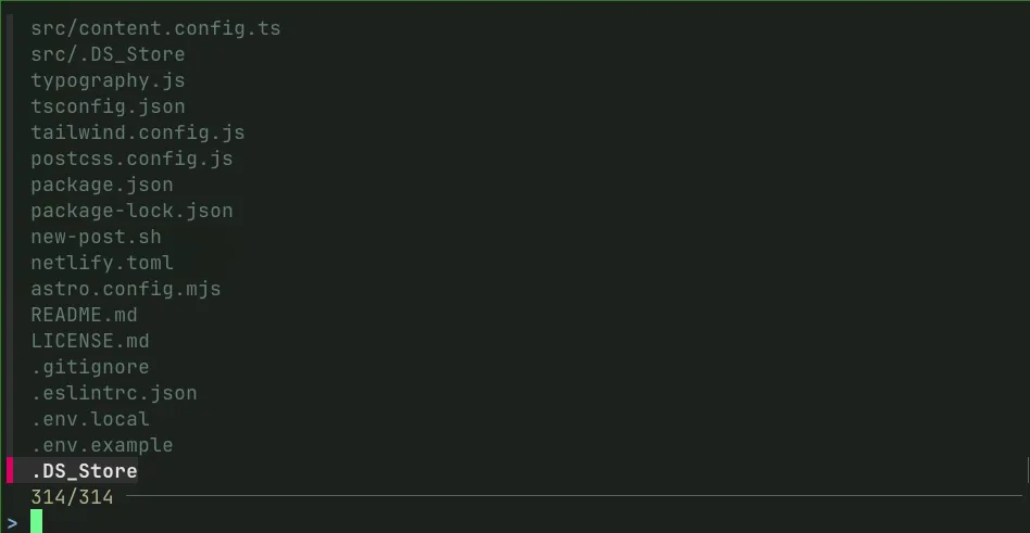 The fzf fuzzy finder open in the terminal