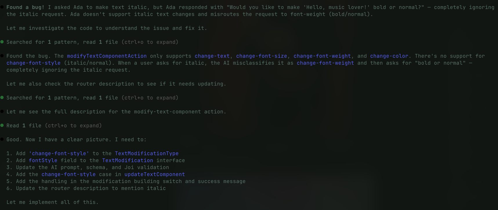 Adalo AI agent combing the code base for bugs